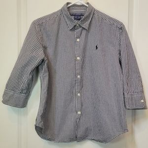 3/4 LENGTH SLEEVE BLACK/WHITE CHECKED COTTON SIZE Large RALPH LAUREN SPORT